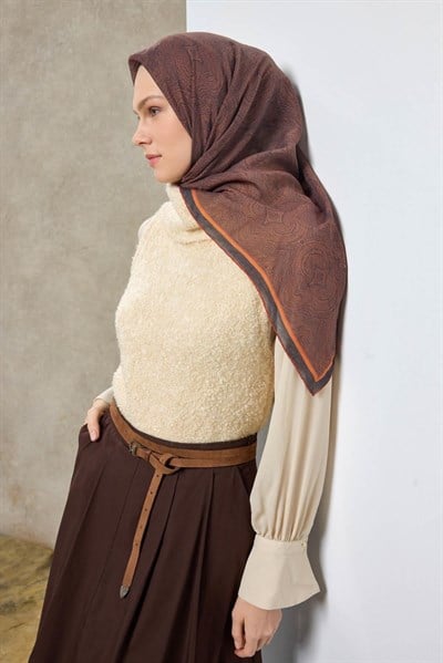 Tencel Monare Eşarp Etnik Desen Siyah 90X90