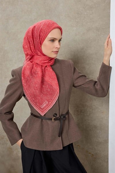 Tencel Monare Eşarp Etnik Desen Toz Pembe 90X90