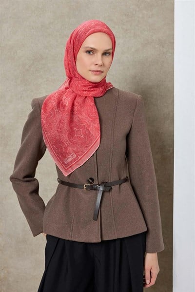 Tencel Monare Eşarp Etnik Desen Toz Pembe 90X90