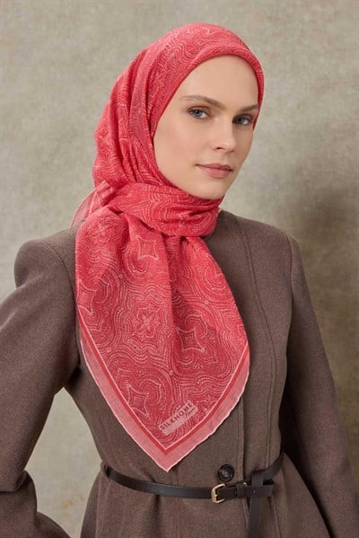 Tencel Monare Eşarp Etnik Desen Toz Pembe 90X90