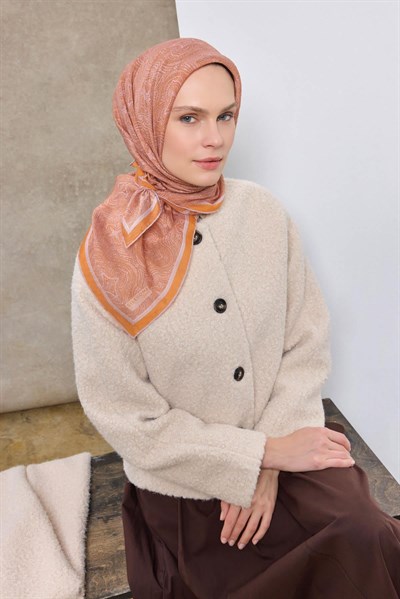 Tencel Monare Eşarp Etnik Desen Turuncu 90X90