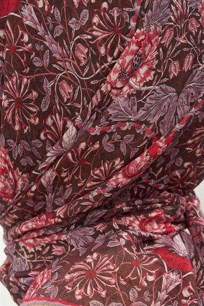 Tencel Monare Eşarp Floral Desen Bordo 90X90
