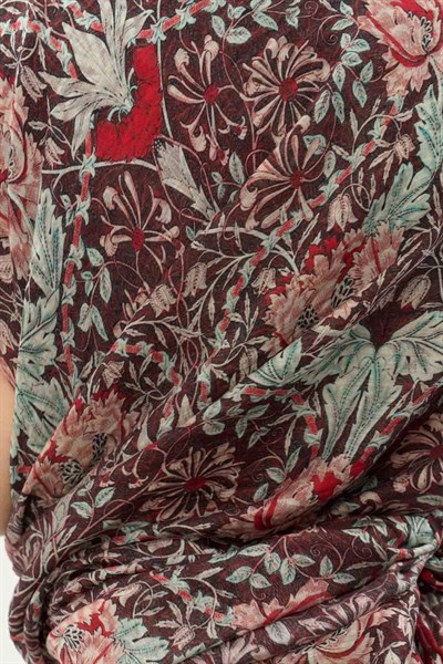 Tencel Monare Eşarp Floral Desen Bordo 90X90