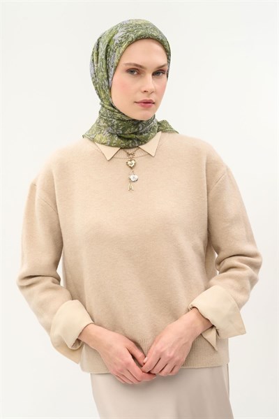 Tencel Monare Eşarp Floral Desen Çimen Yeşili 90X90