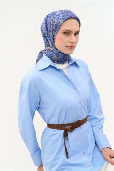 Tencel Monare Eşarp Floral Desen Gece Mavisi 90X90