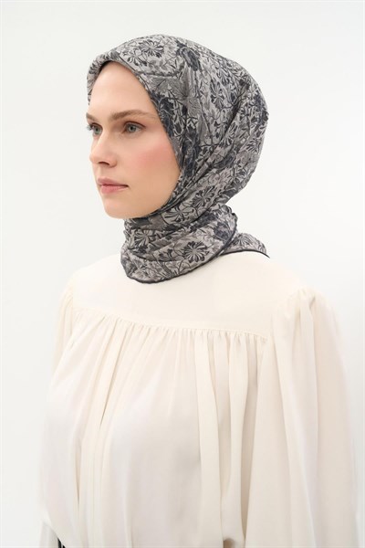 Tencel Monare Eşarp Floral Desen Gri 90X90