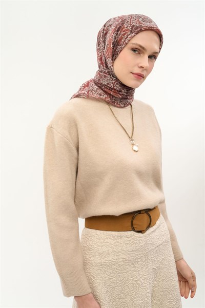 Tencel Monare Eşarp Floral Desen Gümüş 90X90