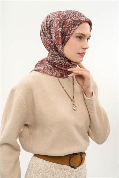 Tencel Monare Eşarp Floral Desen Gümüş 90X90