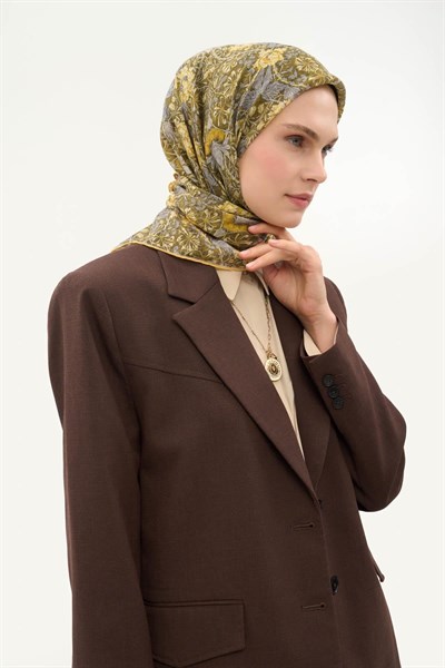 Tencel Monare Eşarp Floral Desen Kına Yeşili 90X90