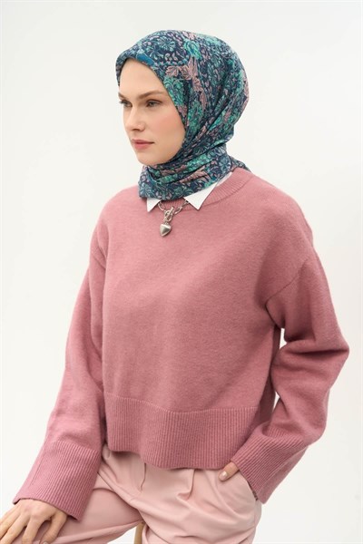 Tencel Monare Eşarp Floral Desen Petrol Yeşili 90X90