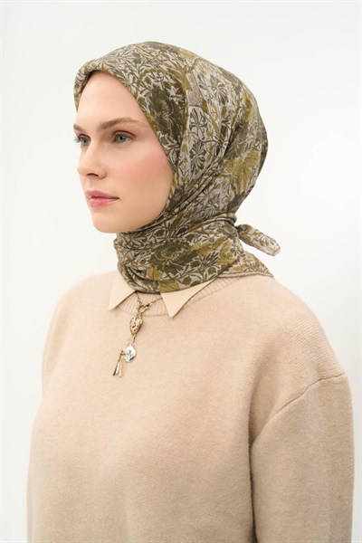 Tencel Monare Eşarp Floral Desen Taş 90X90