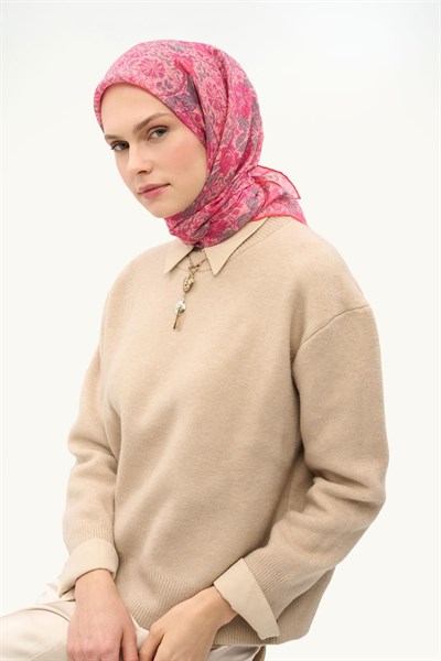 Tencel Monare Eşarp Floral Desen Tozpembe 90X90