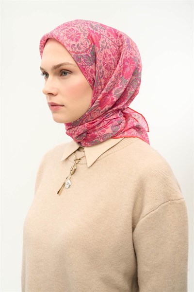 Tencel Monare Eşarp Floral Desen Tozpembe 90X90