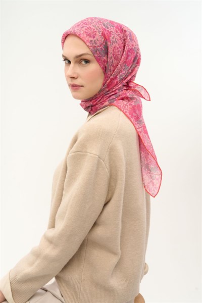 Tencel Monare Eşarp Floral Desen Tozpembe 90X90