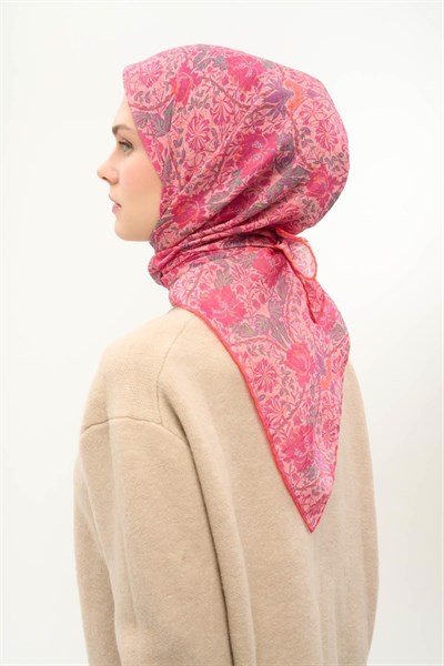 Tencel Monare Eşarp Floral Desen Tozpembe 90X90