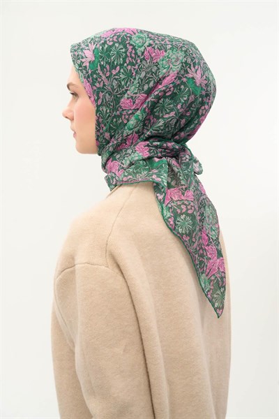 Tencel Monare Eşarp Floral Desen Yeşil 90X90