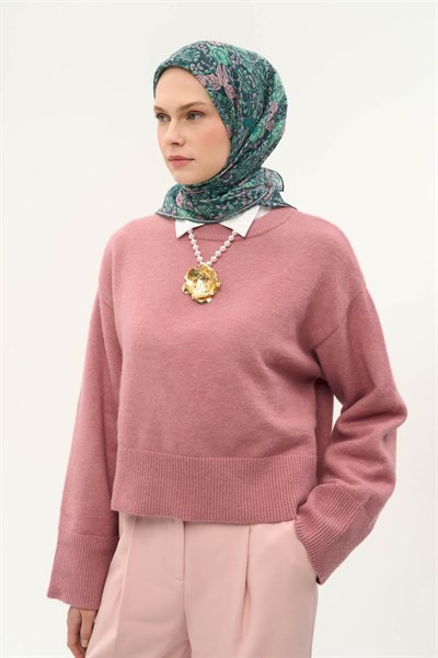 Tencel Monare Eşarp Floral Desen Zümrüt Yeşili 90X90