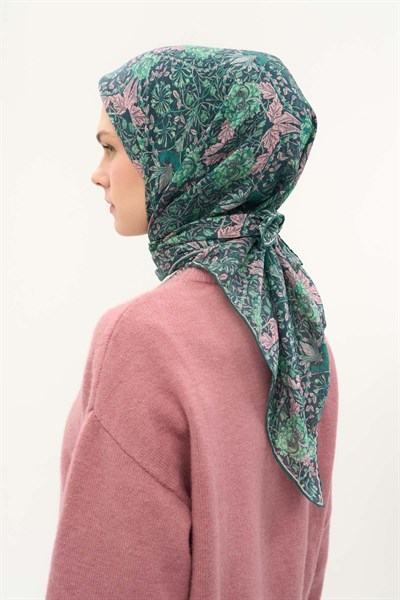 Tencel Monare Eşarp Floral Desen Zümrüt Yeşili 90X90