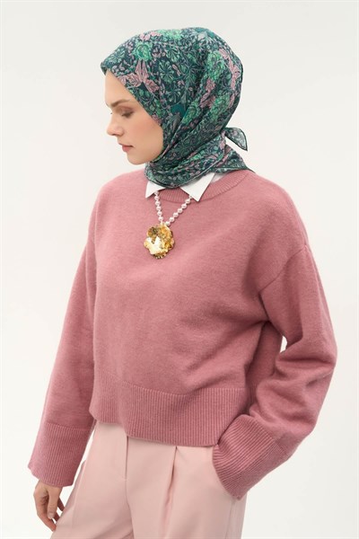 Tencel Monare Eşarp Floral Desen Zümrüt Yeşili 90X90