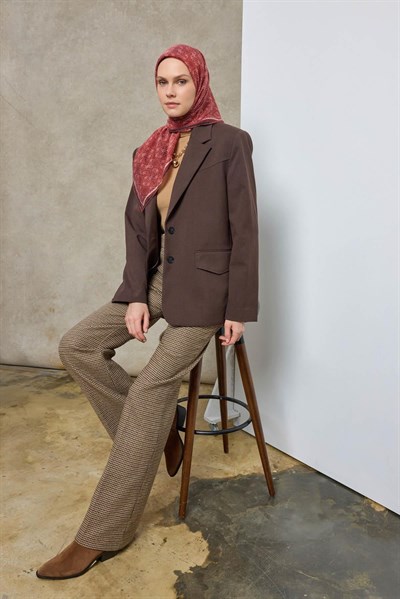 Tencel Monare Eşarp Geometrik Motif Desen Kiremit Kırmızı 90X90