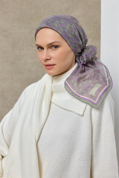 Tencel Monare Eşarp Geometrik Motif Desen Eflatun 90X90