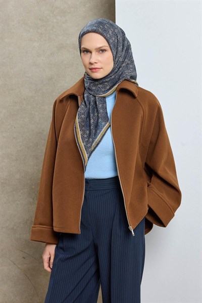 Tencel Monare Eşarp Geometrik Motif Desen Koyu Lacivert 90X90