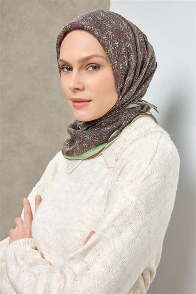 Tencel Monare Eşarp Geometrik Motif Desen Koyu Mürdüm 90X90