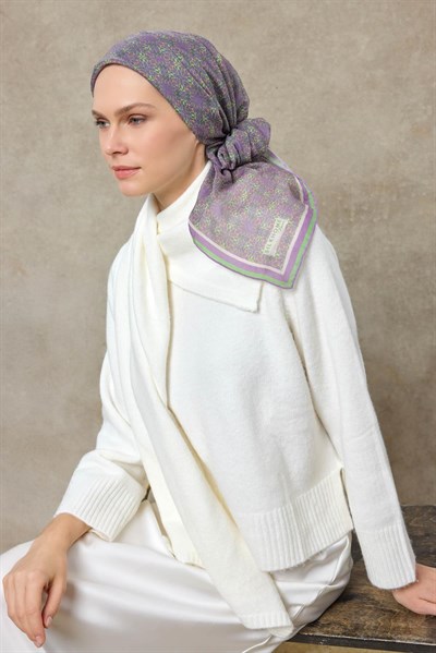 Tencel Monare Eşarp Geometrik Motif Desen Eflatun 90X90