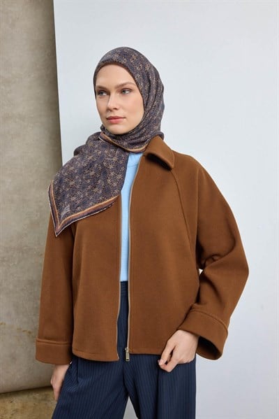 Tencel Monare Eşarp Geometrik Motif Desen Lacivert 90X90