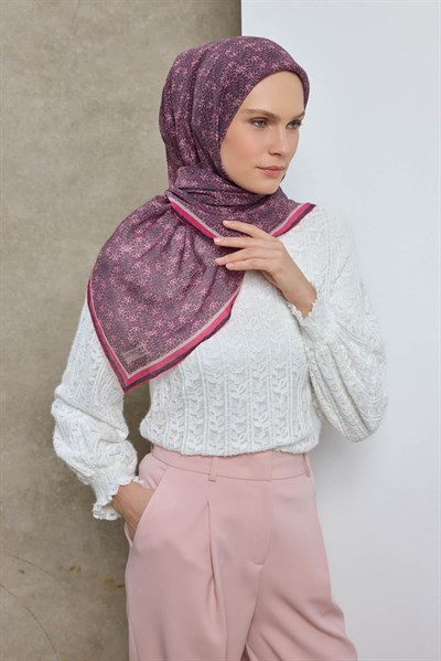 Tencel Monare Eşarp Geometrik Motif Desen Mor 90X90