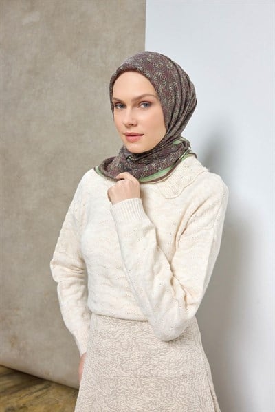 Tencel Monare Eşarp Geometrik Motif Desen Koyu Mürdüm 90X90