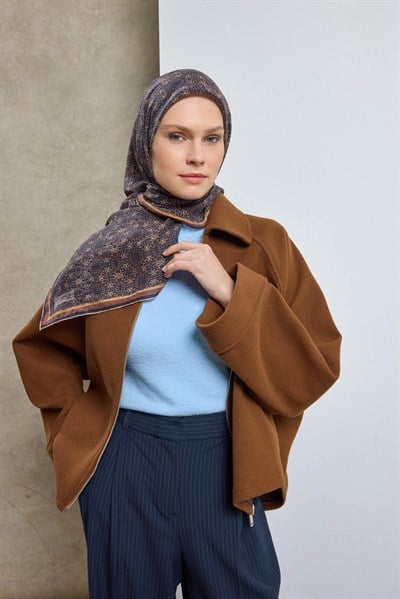 Tencel Monare Eşarp Geometrik Motif Desen Lacivert 90X90