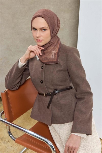 Tencel Monare Eşarp Labirent Desen Acı Kahve 90X90
