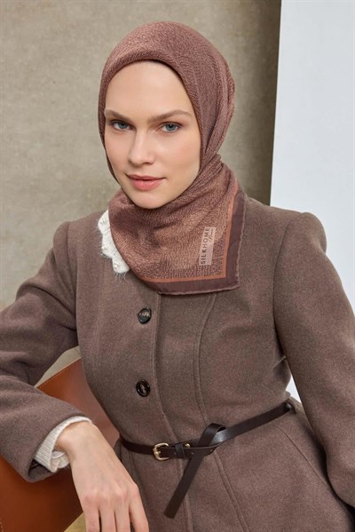Tencel Monare Eşarp Labirent Desen Acı Kahve 90X90