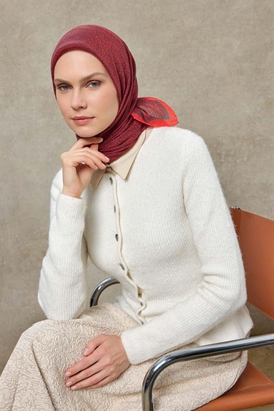 Tencel Monare Eşarp Labirent Desen Bayrak Kırmızısı 90X90