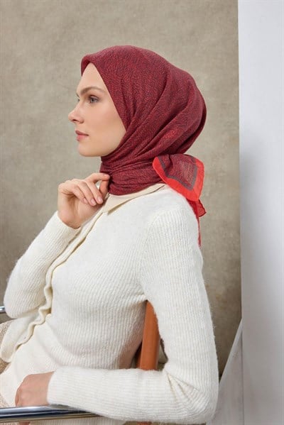 Tencel Monare Eşarp Labirent Desen Bayrak Kırmızısı 90X90