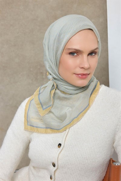 Tencel Monare Eşarp Labirent Desen Buz Mavisi 90X90