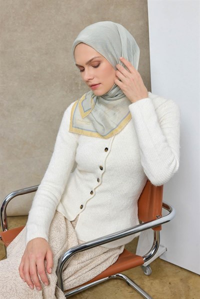 Tencel Monare Eşarp Labirent Desen Buz Mavisi 90X90