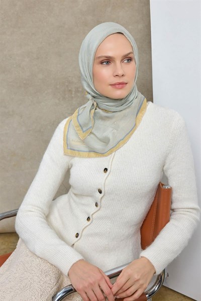 Tencel Monare Eşarp Labirent Desen Buz Mavisi 90X90
