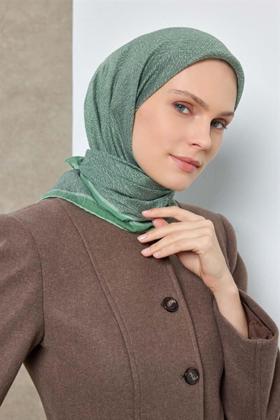Tencel Monare Eşarp Labirent Desen Çam Yeşili 90X90