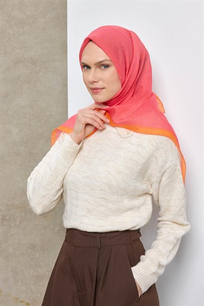 Tencel Monare Eşarp Labirent Desen Fuşya 90X90