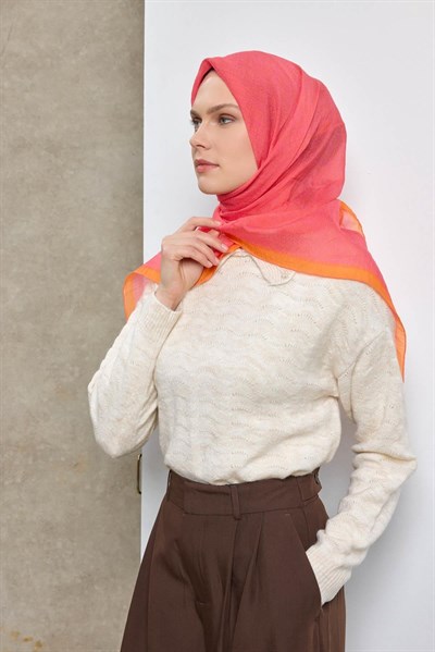 Tencel Monare Eşarp Labirent Desen Fuşya 90X90