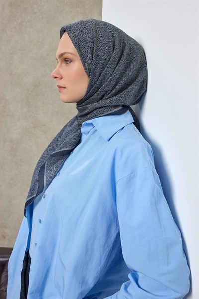 Tencel Monare Eşarp Labirent Desen Gece Mavisi 90X90