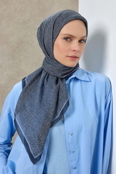 Tencel Monare Eşarp Labirent Desen Gece Mavisi 90X90