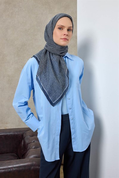 Tencel Monare Eşarp Labirent Desen Gece Mavisi 90X90