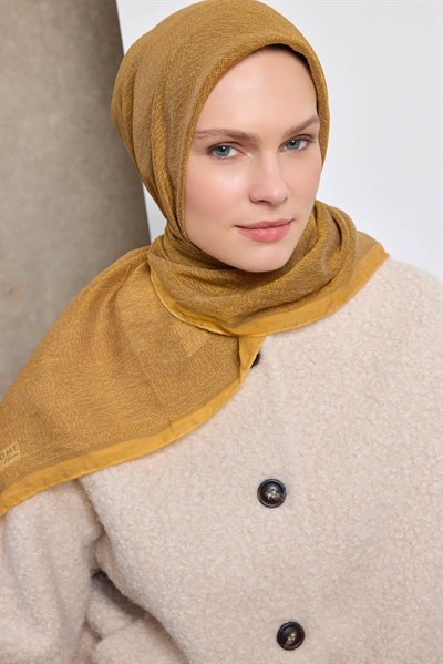 Tencel Monare Eşarp Labirent Desen Hardal Sarısı 90X90