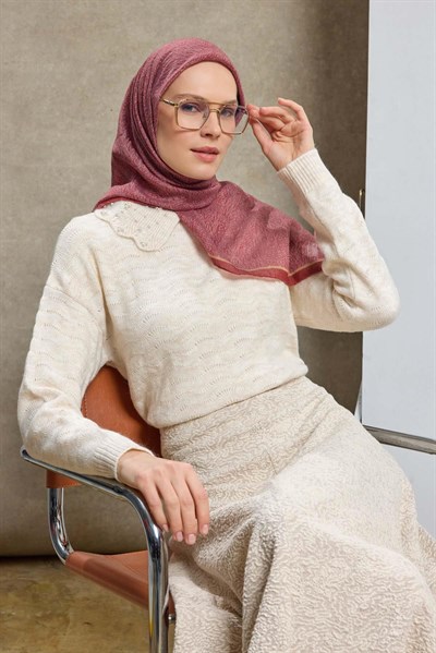 Tencel Monare Eşarp Labirent Desen Koyu Kırmızı 90X90