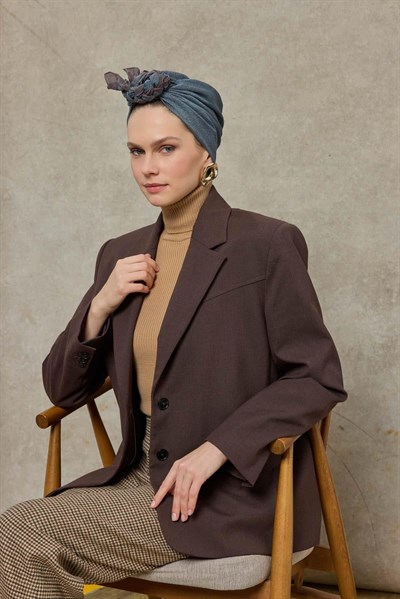 Tencel Monare Eşarp Labirent Desen Petrol Mavisi 90X90