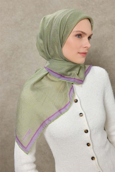 Tencel Monare Eşarp Labirent Desen Yeşil 90X90