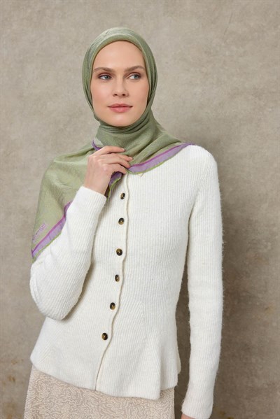 Tencel Monare Eşarp Labirent Desen Yeşil 90X90